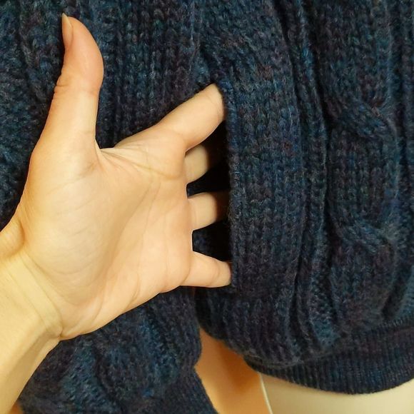 Vintage Lindsay Scott Cable Knit Barn Sweater Jacket Pockets Pad Shoulder Size M - Picture 4 of 11